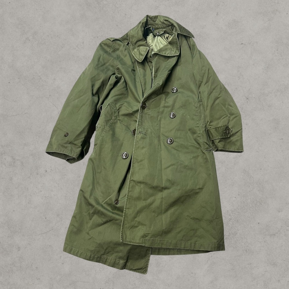 Military Trench Coat Mens Small Short Olive Green Double Breasted Overcoat WW2